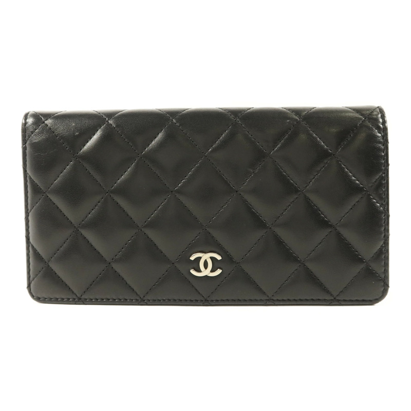 CHANEL 羊皮皮革Long Bifold Wallet銀扣長錢包-0