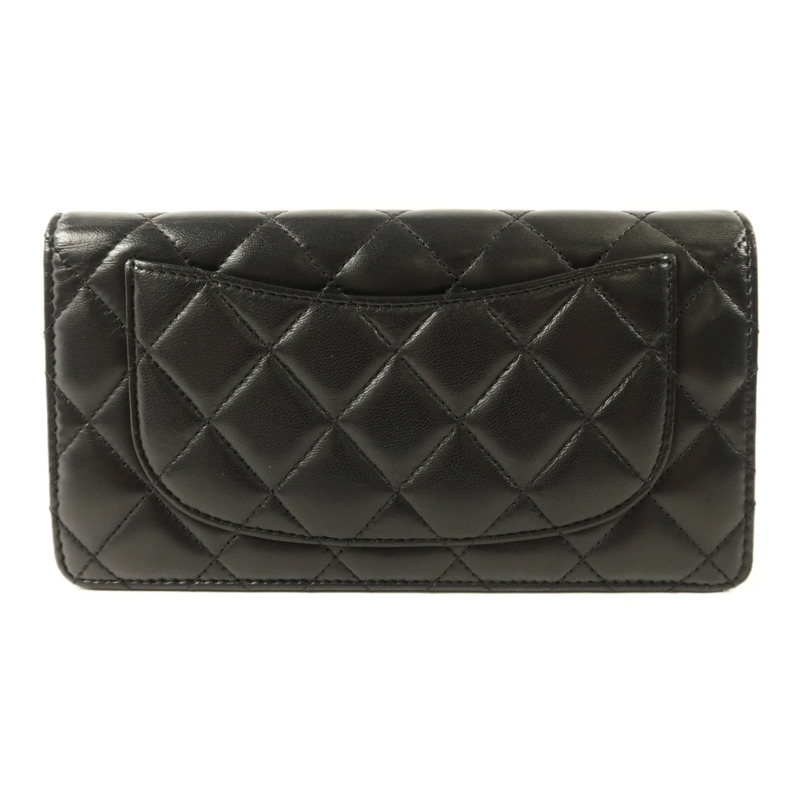 CHANEL 羊皮皮革Long Bifold Wallet銀扣長錢包-1