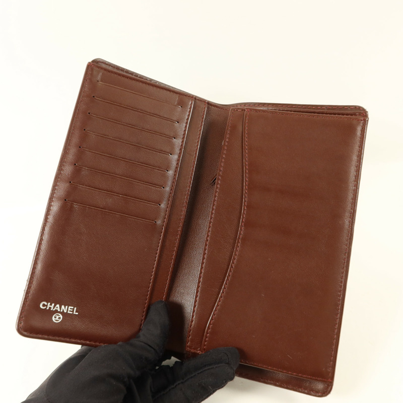 CHANEL 羊皮皮革Long Bifold Wallet銀扣長錢包-4
