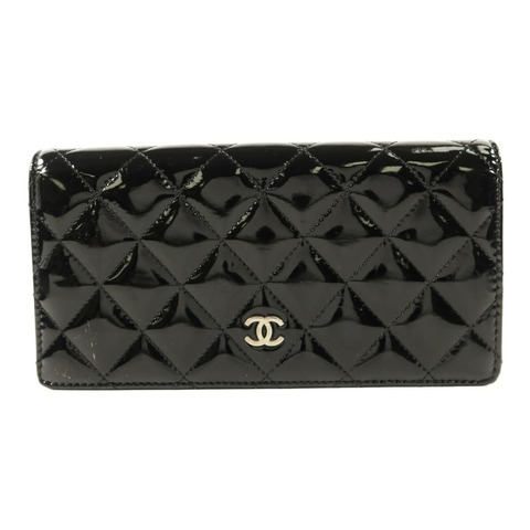 CHANEL 漆皮皮革Long Bifold Wallet銀扣長錢包