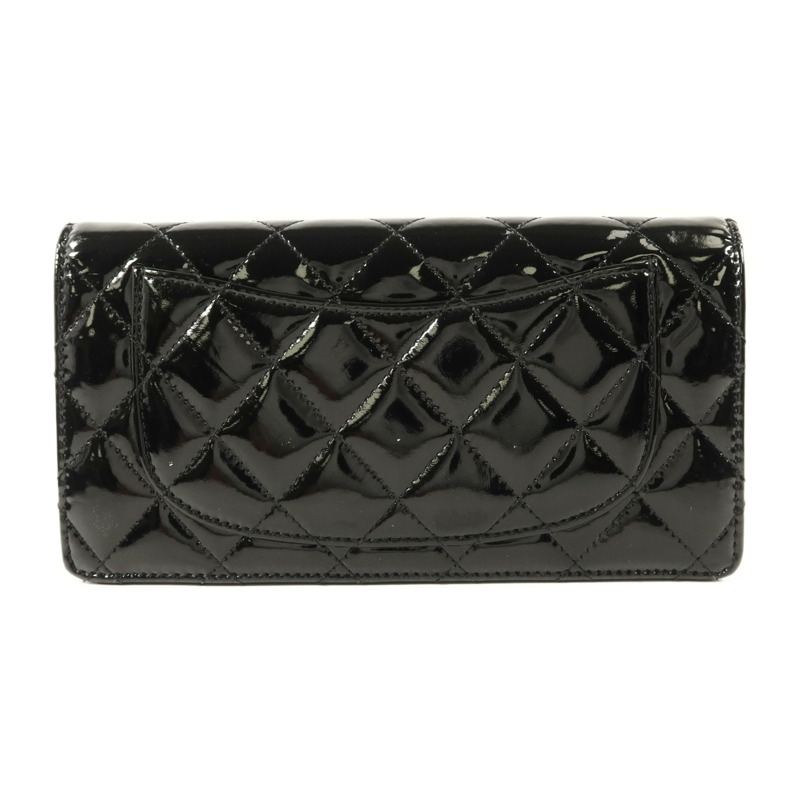 CHANEL 漆皮皮革Long Bifold Wallet銀扣長錢包-1