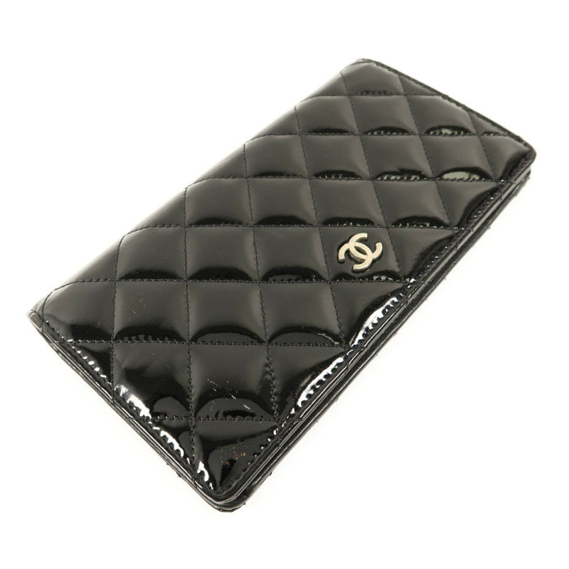 CHANEL 漆皮皮革Long Bifold Wallet銀扣長錢包-2