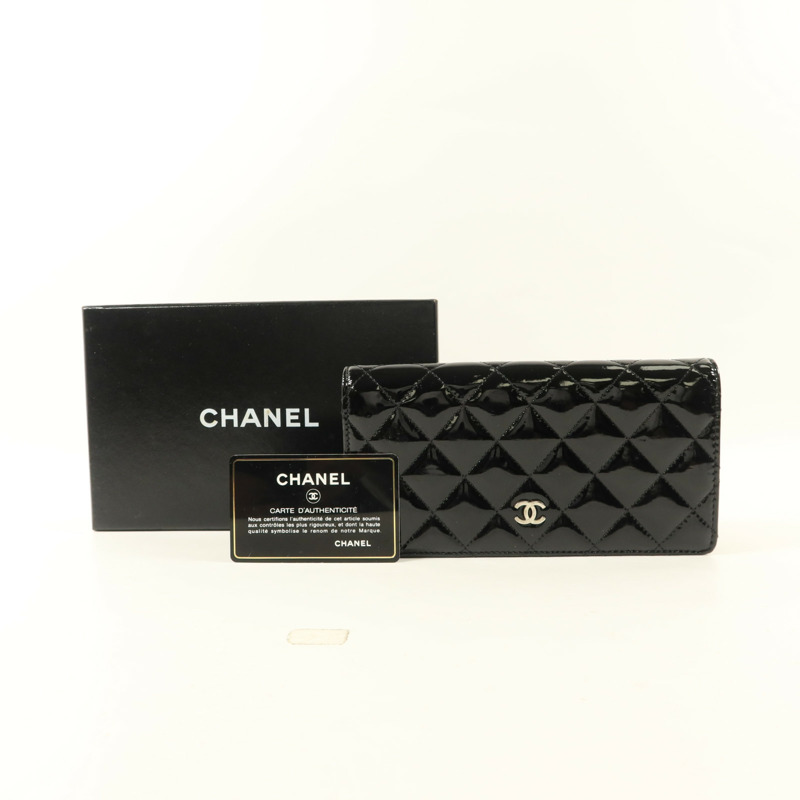 CHANEL 漆皮皮革Long Bifold Wallet銀扣長錢包-9