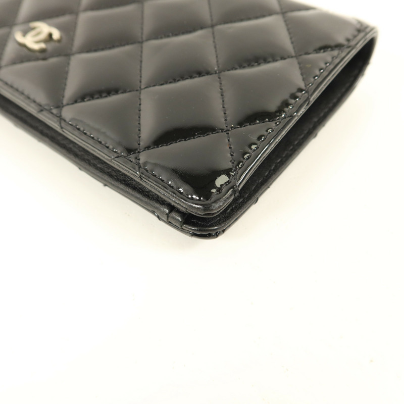 CHANEL 漆皮皮革Long Bifold Wallet銀扣長錢包-12