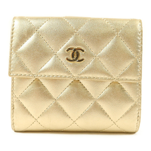 CHANEL 牛皮皮革Bifold Wallet金扣錢包