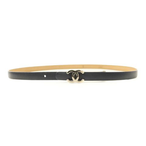 CHANEL 牛皮皮革Belt 85cm銀扣皮帶