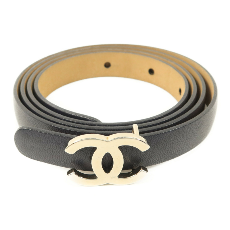 CHANEL 牛皮皮革Belt 85cm銀扣皮帶-2