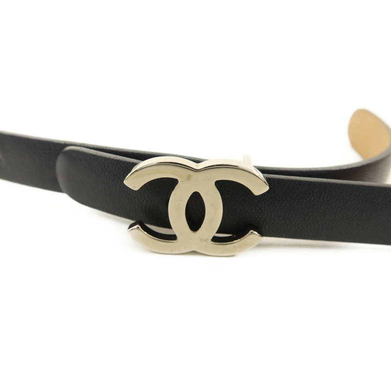 CHANEL 牛皮皮革Belt 85cm銀扣皮帶-3