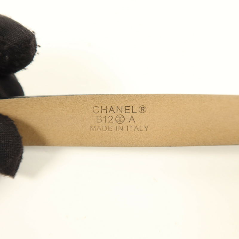 CHANEL 牛皮皮革Belt 85cm銀扣皮帶-5