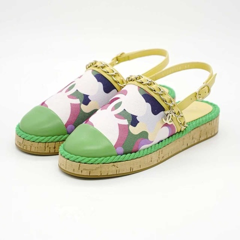 閒置新 未使用Chanel/香奈兒21春夏新款雙C編織麻繩綠白 37碼 漁夫鞋 有盒塵袋