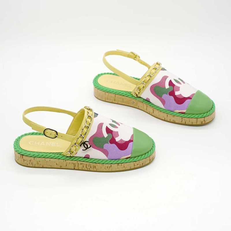 閒置新 未使用Chanel/香奈兒21春夏新款雙C編織麻繩綠白 37碼 漁夫鞋 有盒塵袋-2