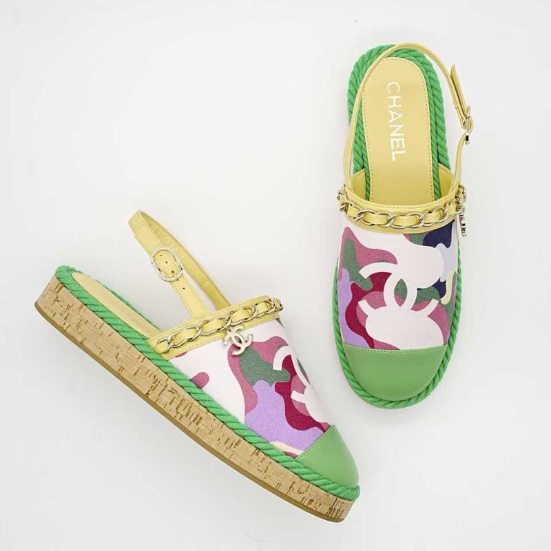 閒置新 未使用Chanel/香奈兒21春夏新款雙C編織麻繩綠白 37碼 漁夫鞋 有盒塵袋-5