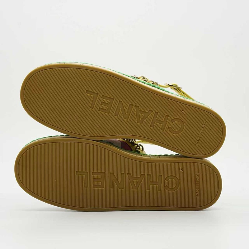 閒置新 未使用Chanel/香奈兒21春夏新款雙C編織麻繩綠白 37碼 漁夫鞋 有盒塵袋-7