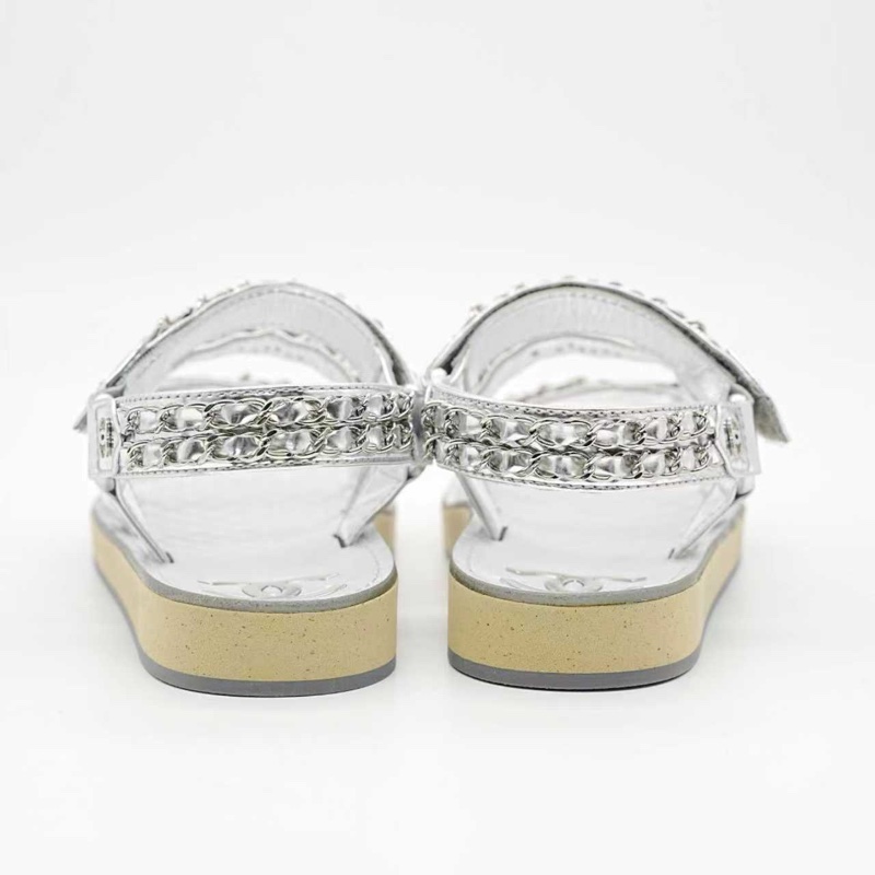 閒置新Chanel 香奈兒 銀色鏈條涼鞋 女款36.5碼 附件：有盒-6