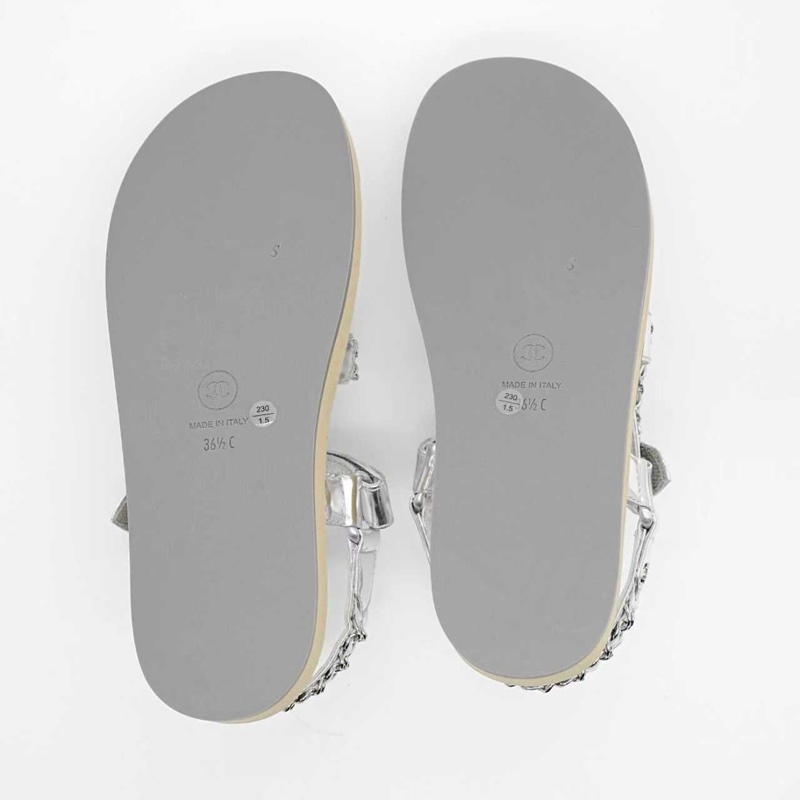 閒置新Chanel 香奈兒 銀色鏈條涼鞋 女款36.5碼 附件：有盒-7