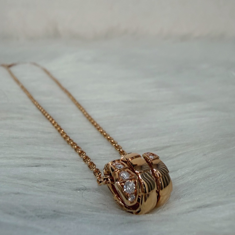 BVLGARI 357794 Serpenti Viper 18K 玫瑰金 半密鑲鑽石 張凌赫款 項鍊-4
