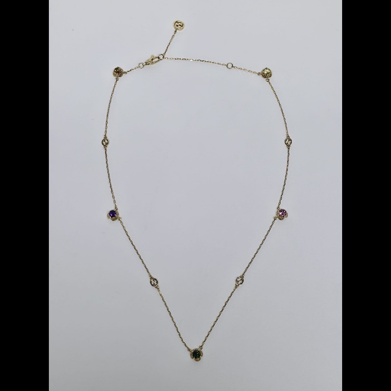 Gucci - 18K Yellow Gold Rainbow Gemstones Interlocking G Necklace-1