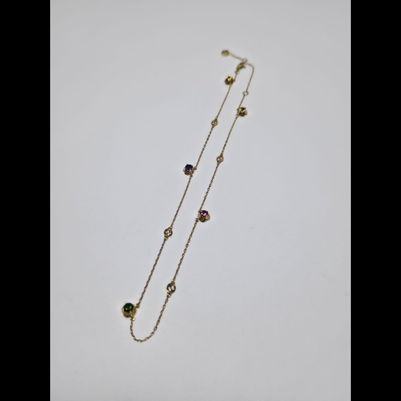 Gucci - 18K Yellow Gold Rainbow Gemstones Interlocking G Necklace-2