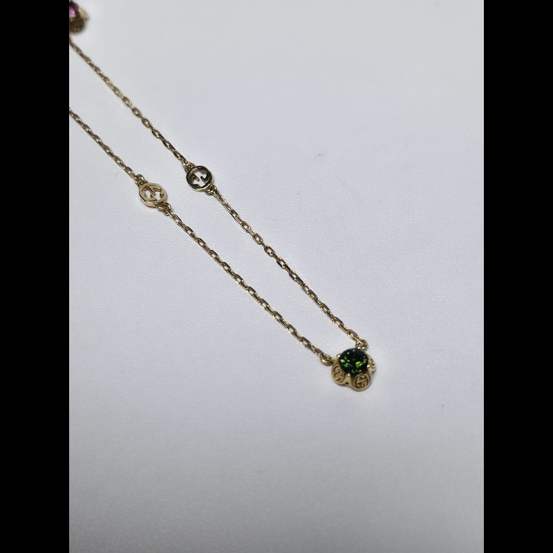 Gucci - 18K Yellow Gold Rainbow Gemstones Interlocking G Necklace-3