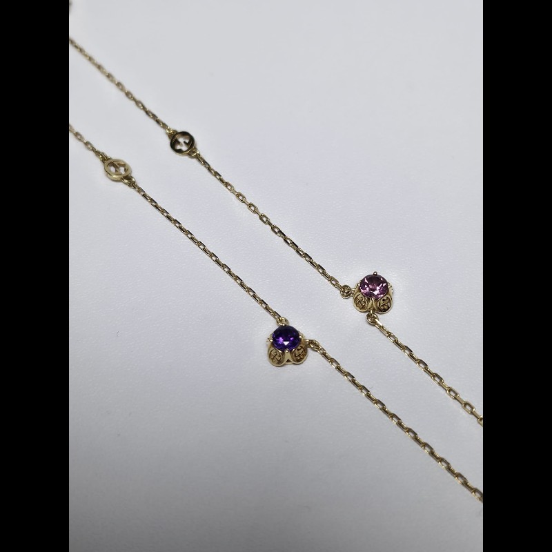 Gucci - 18K Yellow Gold Rainbow Gemstones Interlocking G Necklace-5