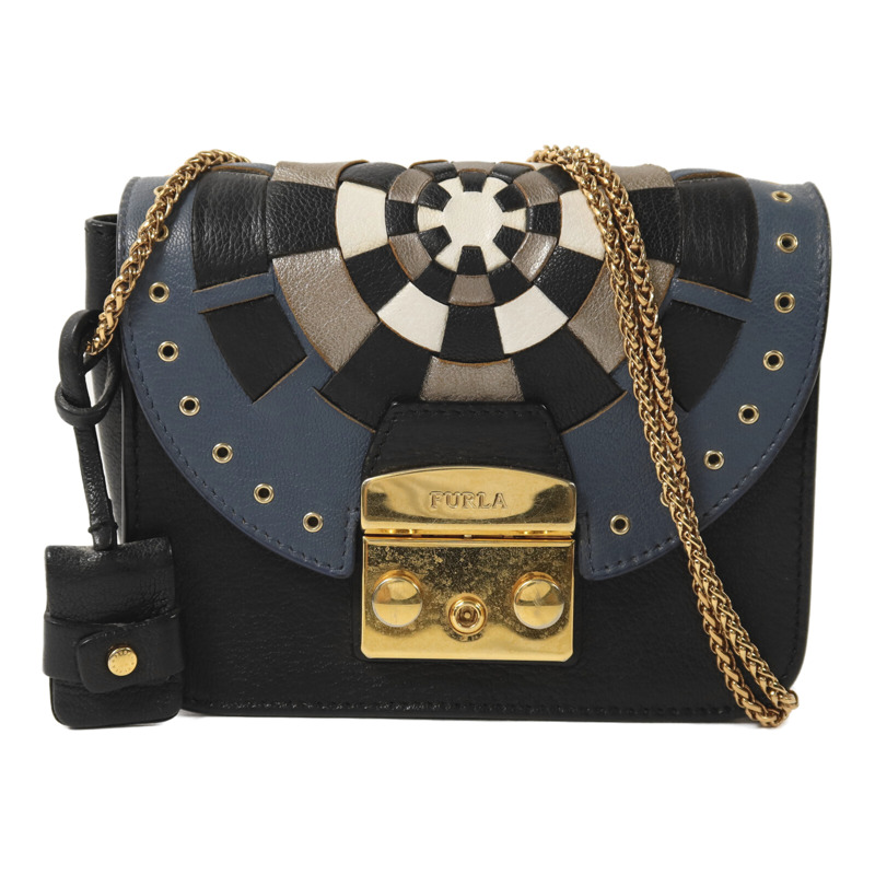 Furla 牛皮皮革Shoulder Bag金扣鏈帶肩背袋-0