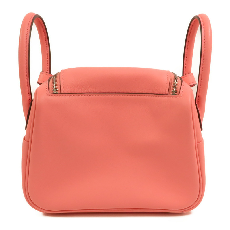 HERMES Swift皮革Mini Lindy銀扣手挽肩背兩用袋Rose Azalee-1