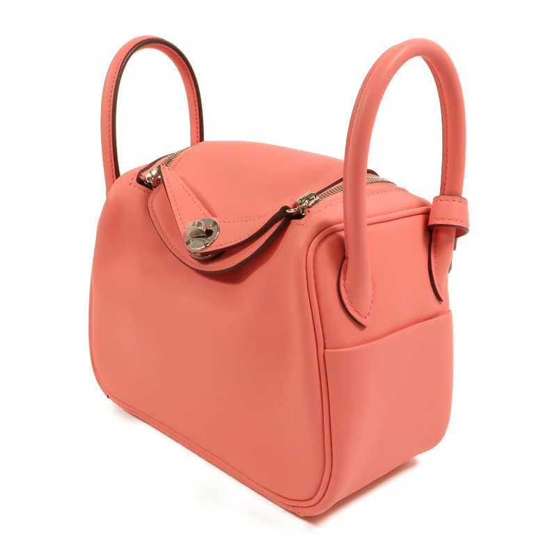 HERMES Swift皮革Mini Lindy銀扣手挽肩背兩用袋Rose Azalee-2