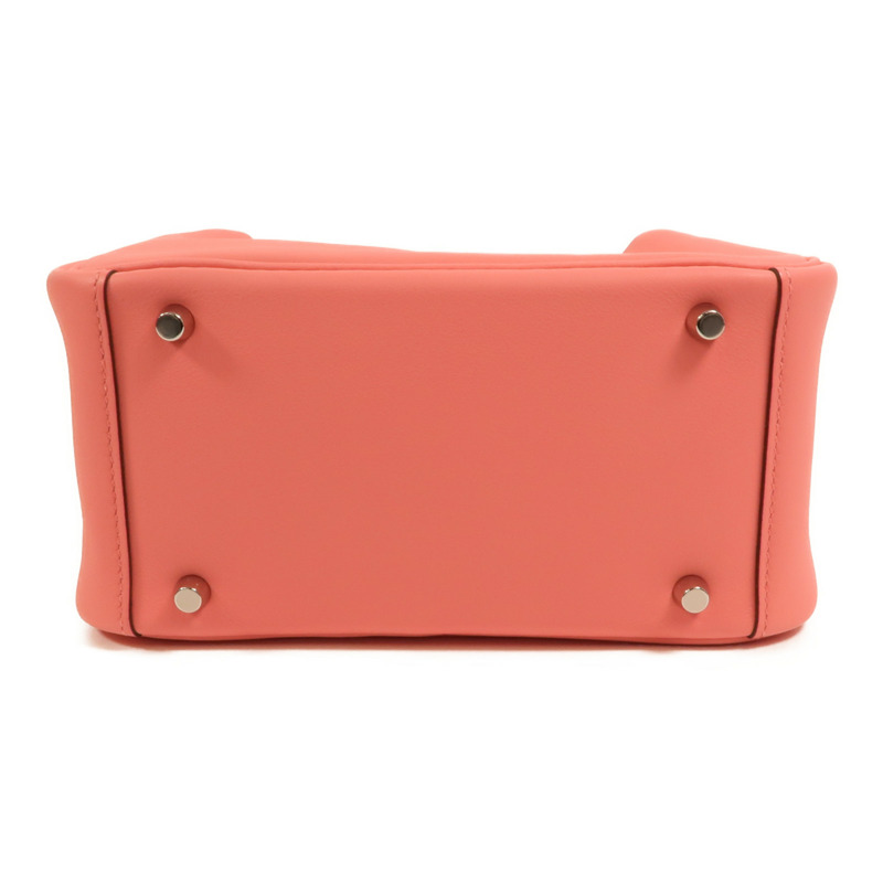 HERMES Swift皮革Mini Lindy銀扣手挽肩背兩用袋Rose Azalee-3