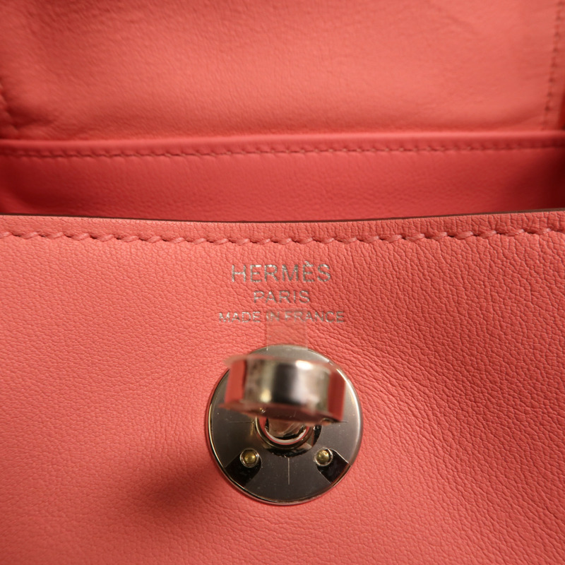 HERMES Swift皮革Mini Lindy銀扣手挽肩背兩用袋Rose Azalee-5
