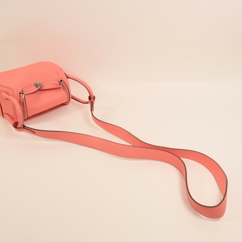 HERMES Swift皮革Mini Lindy銀扣手挽肩背兩用袋Rose Azalee-7
