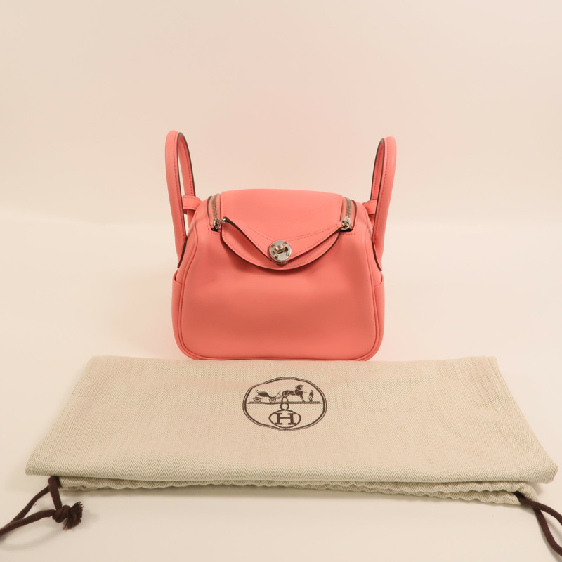 HERMES Swift皮革Mini Lindy銀扣手挽肩背兩用袋Rose Azalee-9
