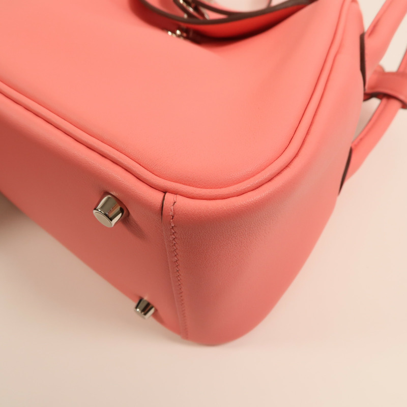 HERMES Swift皮革Mini Lindy銀扣手挽肩背兩用袋Rose Azalee-10