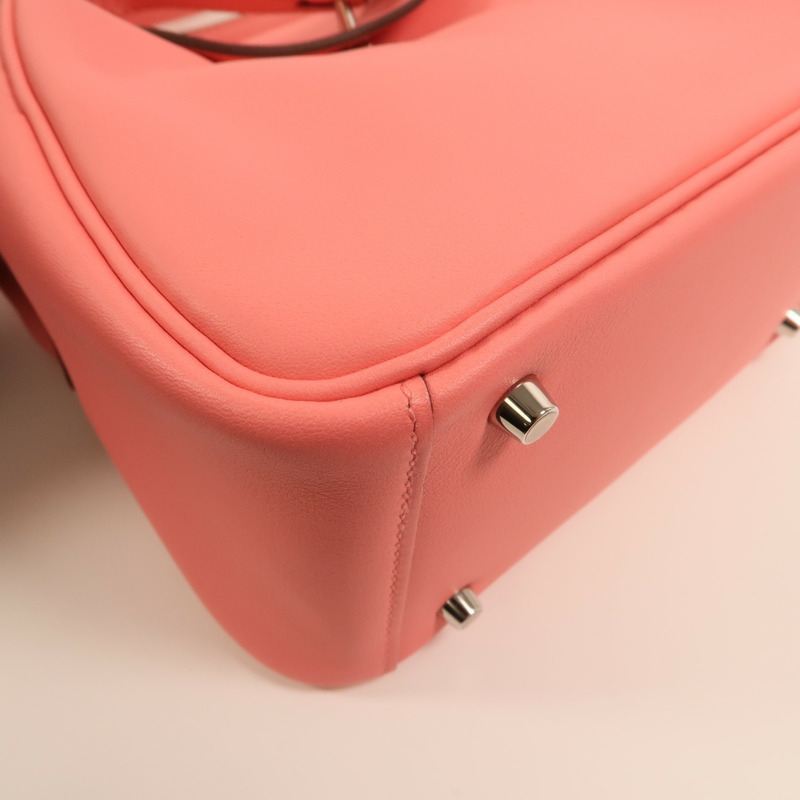 HERMES Swift皮革Mini Lindy銀扣手挽肩背兩用袋Rose Azalee-11
