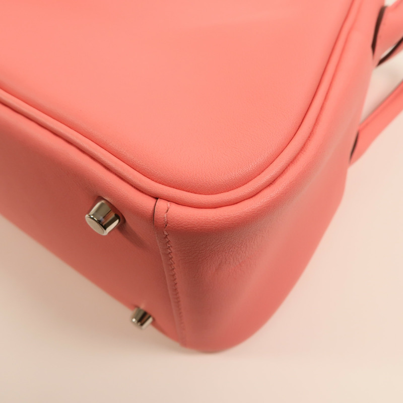 HERMES Swift皮革Mini Lindy銀扣手挽肩背兩用袋Rose Azalee-12