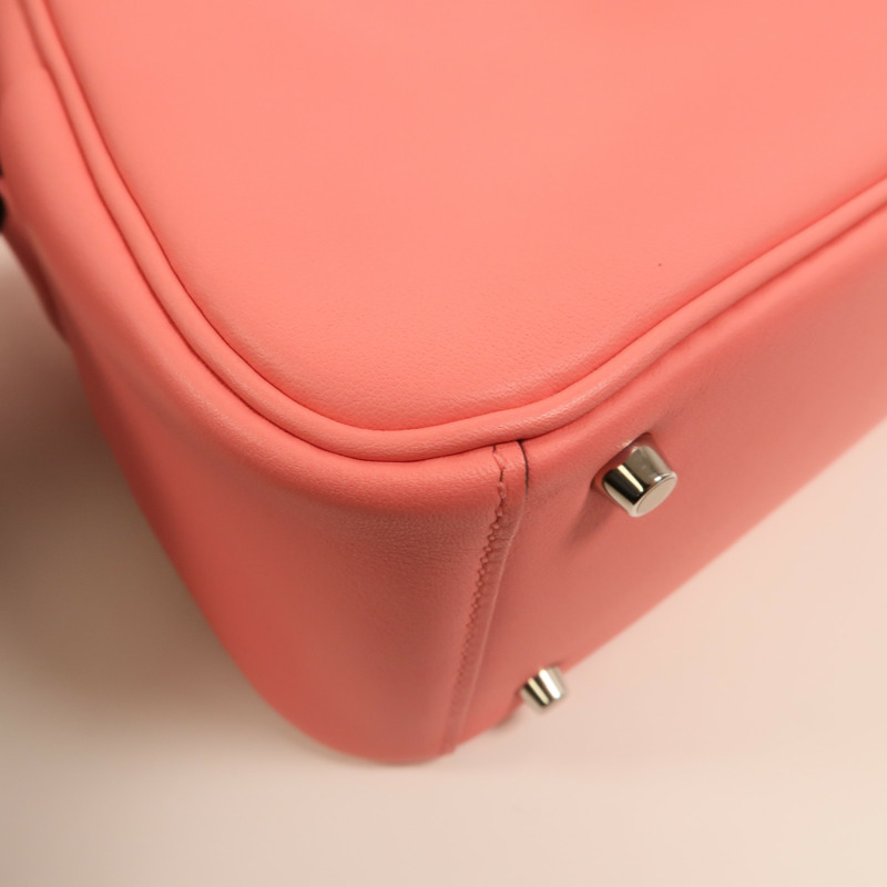 HERMES Swift皮革Mini Lindy銀扣手挽肩背兩用袋Rose Azalee-13