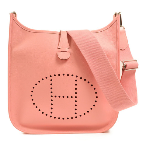 HERMES Epsom皮革Evelyne PM銀扣肩背袋Rose Confetti
