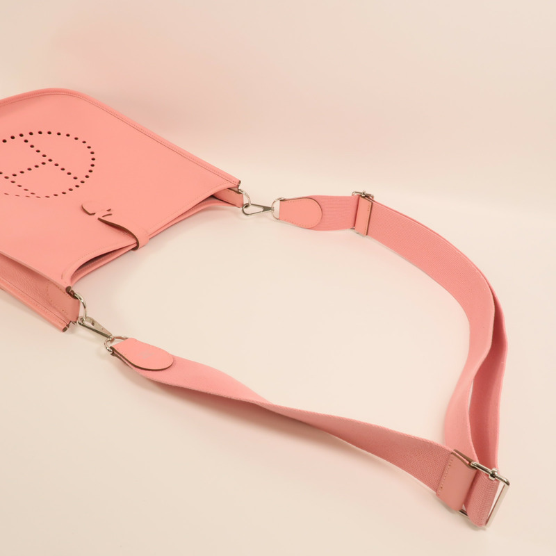 HERMES Epsom皮革Evelyne PM銀扣肩背袋Rose Confetti-7