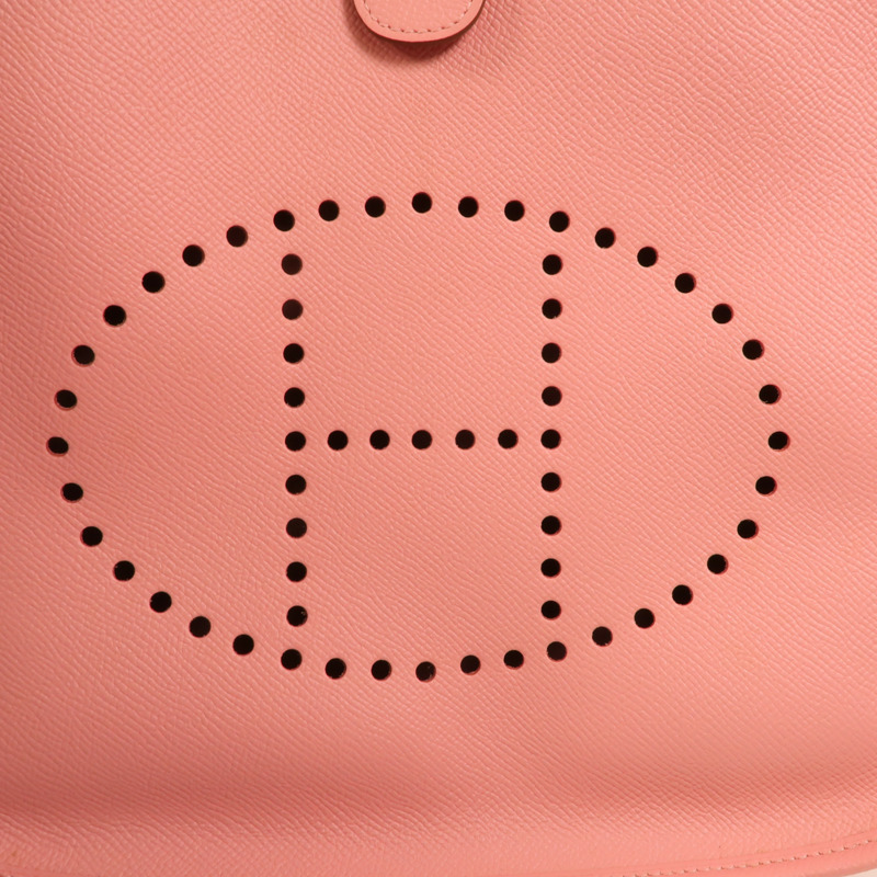 HERMES Epsom皮革Evelyne PM銀扣肩背袋Rose Confetti-9