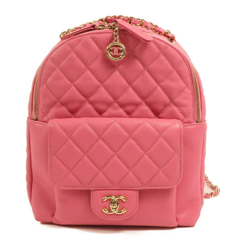 CHANEL 牛皮皮革Rucksack金扣鏈帶背包