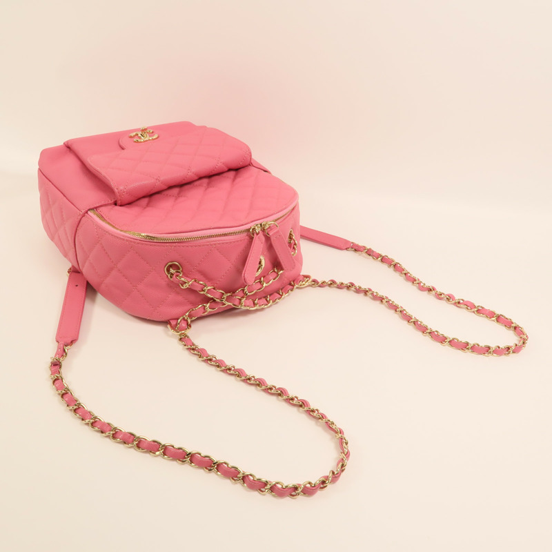 CHANEL 牛皮皮革Rucksack金扣鏈帶背包-7