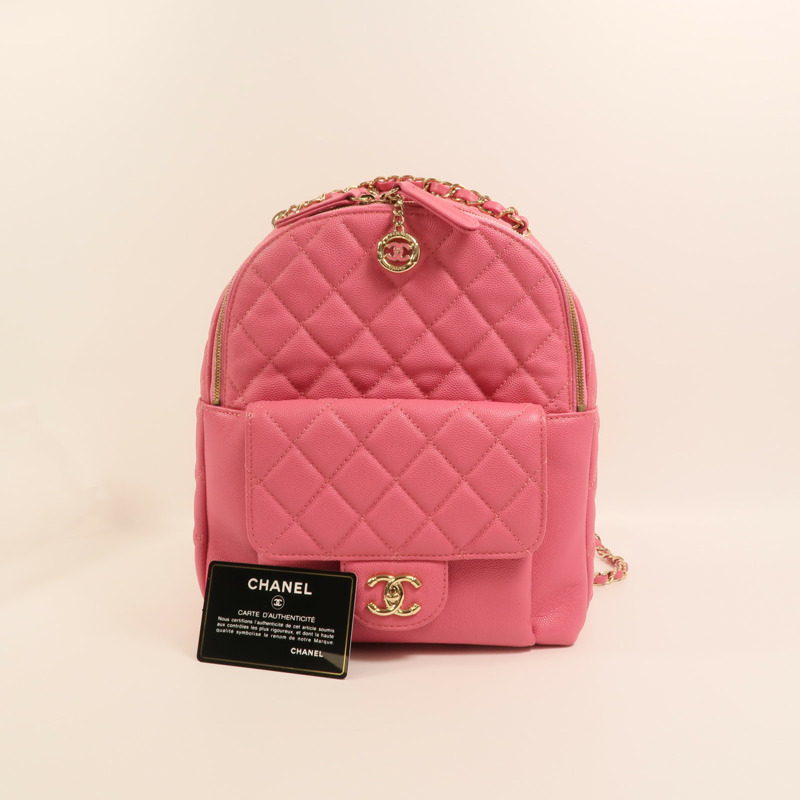 CHANEL 牛皮皮革Rucksack金扣鏈帶背包-10