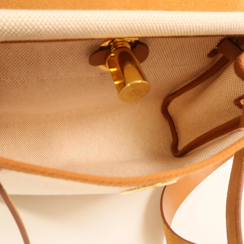 HERMES 帆布Mini Herbag金扣肩背袋Beige/Gold-4