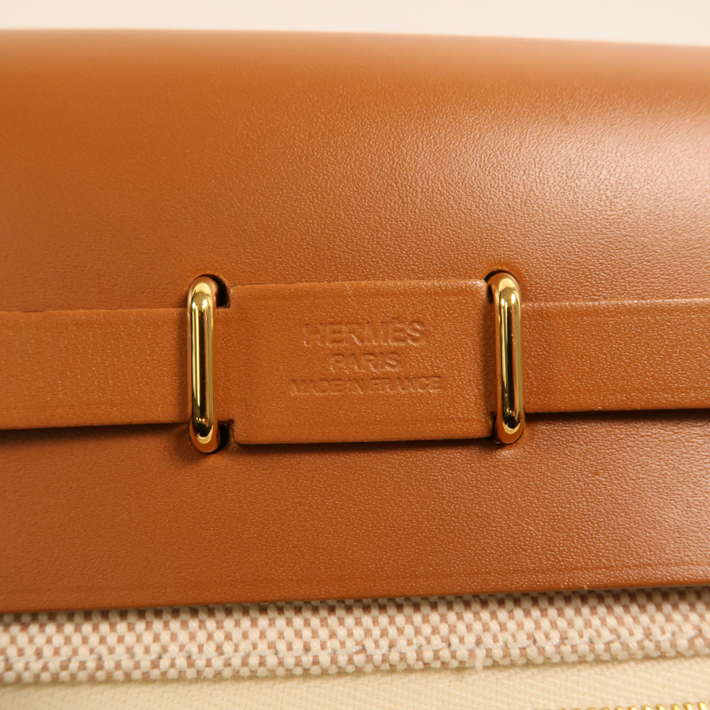 HERMES 帆布Mini Herbag金扣肩背袋Beige/Gold-5