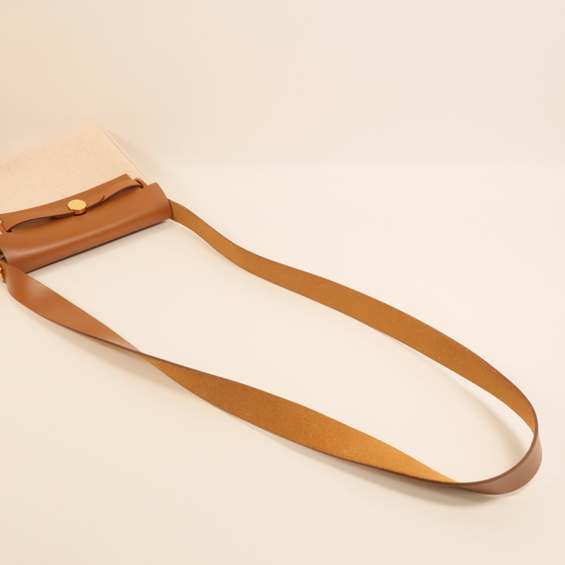 HERMES 帆布Mini Herbag金扣肩背袋Beige/Gold-7