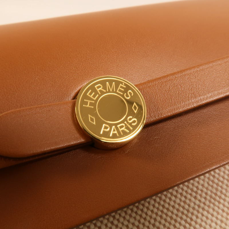 HERMES 帆布Mini Herbag金扣肩背袋Beige/Gold-8