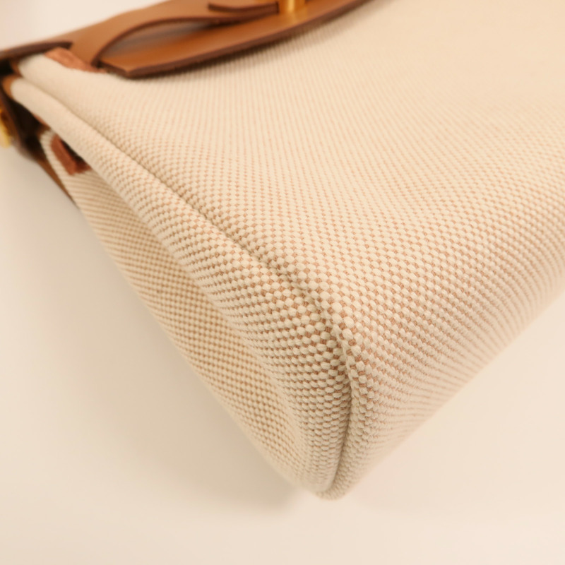 HERMES 帆布Mini Herbag金扣肩背袋Beige/Gold-11