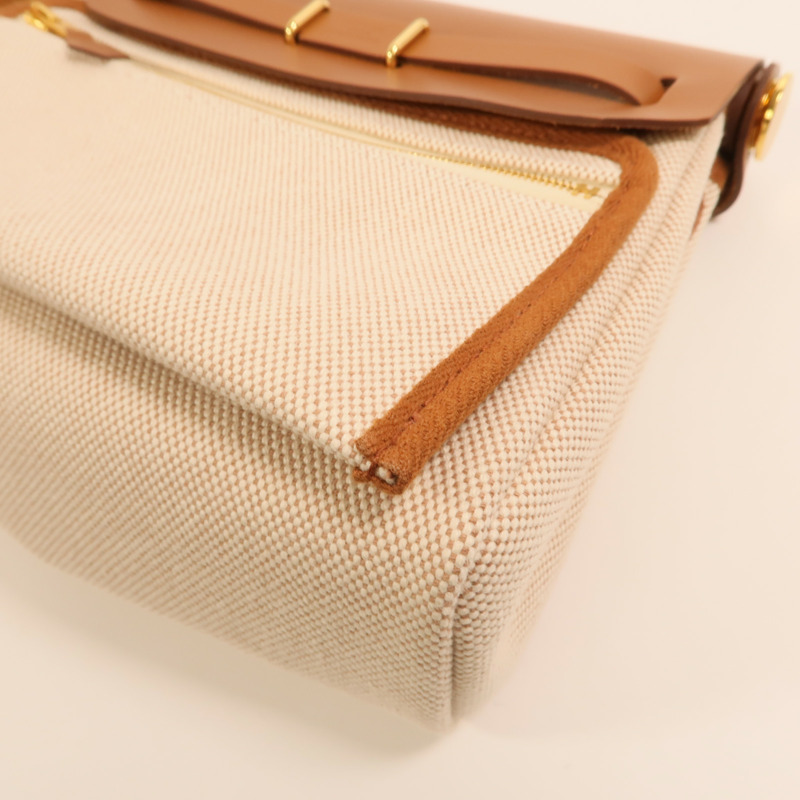 HERMES 帆布Mini Herbag金扣肩背袋Beige/Gold-12