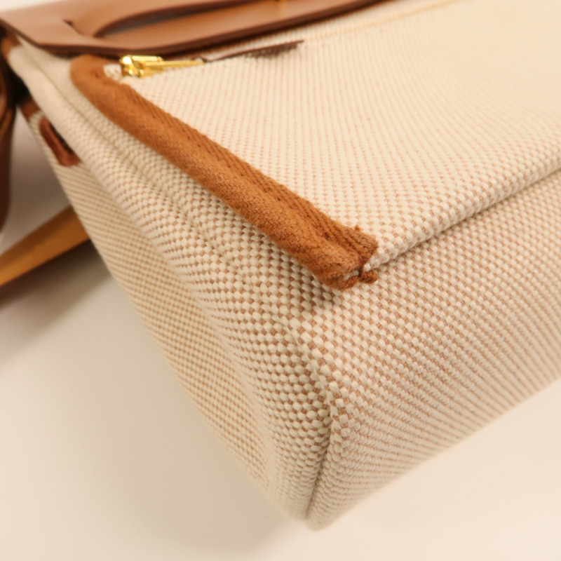 HERMES 帆布Mini Herbag金扣肩背袋Beige/Gold-13