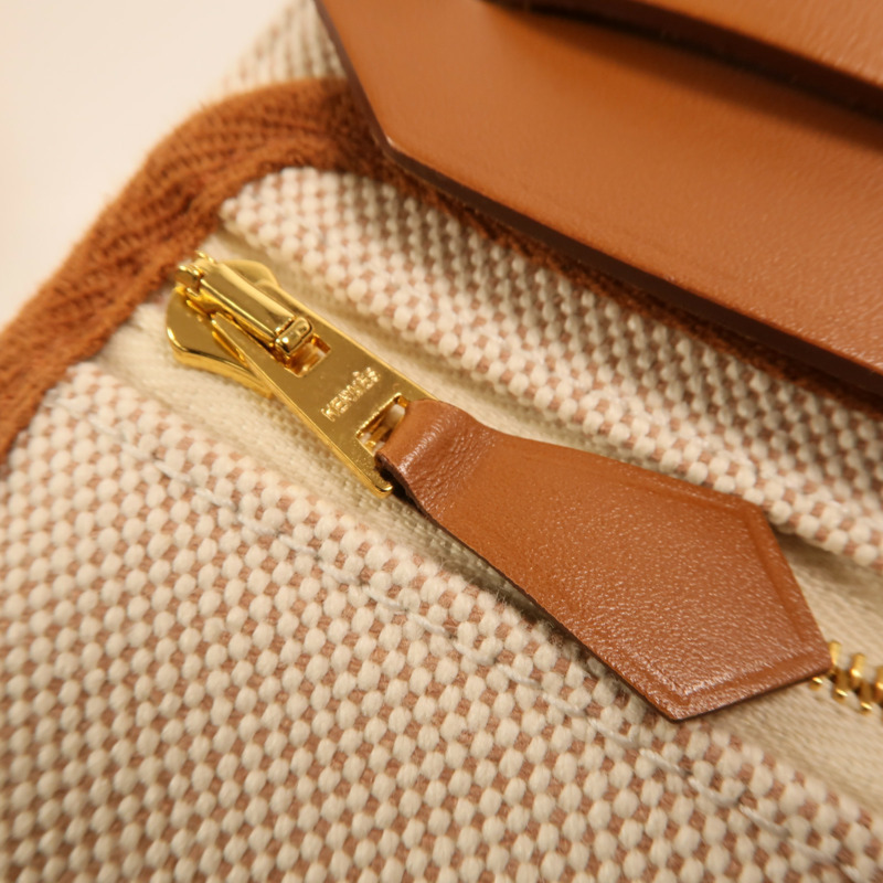 HERMES 帆布Mini Herbag金扣肩背袋Beige/Gold-14