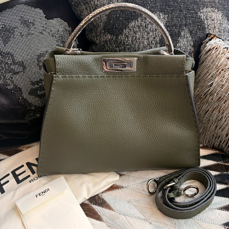FENDI 手工蛇皮手把Peekaboo 墨綠色-0